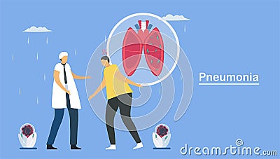 Pneumonia is infection that inflames air sacs in one or both lungs. This symptom is caused by bacteria, viruses and fungi. Vector Illustration