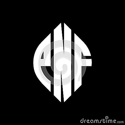 PNF circle letter logo design with circle and ellipse shape. PNF ellipse letters with typographic style. The three initials form a Vector Illustration