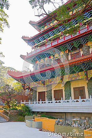 Po Lin Monastery architecture Hong Kong, Lantau Island, Ngong Ping, China Stock Photo