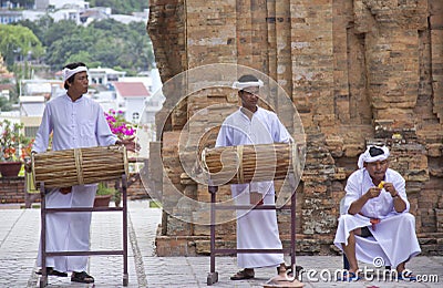 The monks play the drums. Editorial Stock Photo