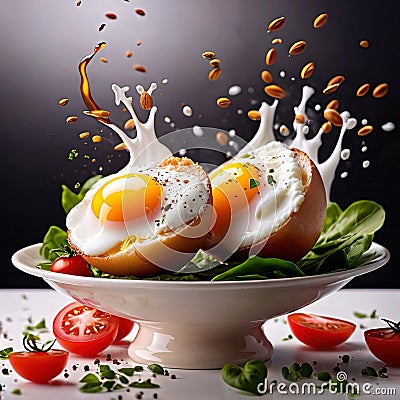 Poached eggs with whole yolk, classic breakfast meal Stock Photo