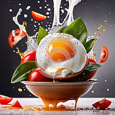 Poached eggs with whole yolk, classic breakfast meal Stock Photo