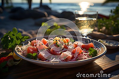 Poached Tuna tasty seafood served at restaurant Generative AI Stock Photo