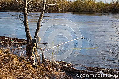 Poacher fishing net in spawning season Stock Photo