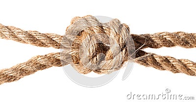 Poacher`s knot close up on thick jute rope Stock Photo