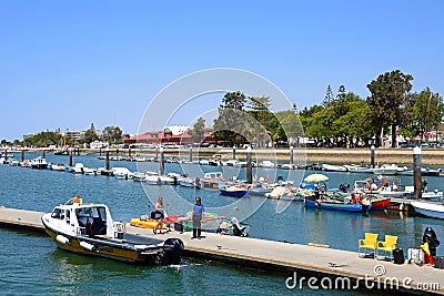 Boats moored in the marina, Olhao. Editorial Stock Photo