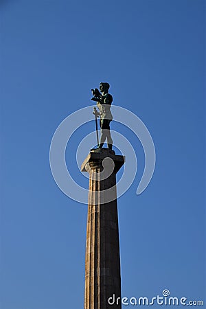Pobednik The Victor monument with clear blue sky, Belgrade, Serbia Editorial Stock Photo