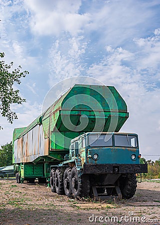 Satan rocket transporter in Soviet Strategic Nuclear Forces Museum, Ukraine Editorial Stock Photo