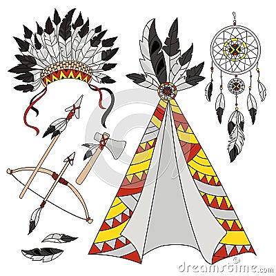 POCAHONTAS WORLD American Indians Vector Illustration Set Stock Photo