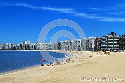 Pocitos beach along the bank of the Rio de la Plata in Montevideo, Uruguay Editorial Stock Photo