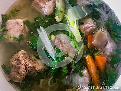 Pock rib soup with vermicelli, Vietnamese plate Stock Photo