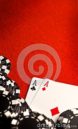 Pocket Aces on Red Felt Stock Photo