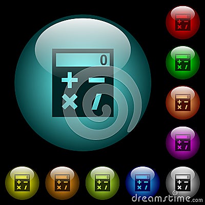 Pocket calculator icons in color illuminated glass buttons Stock Photo