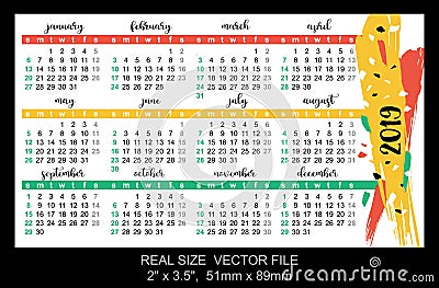 Pocket calendar 2019, start on Sunday, vector Vector Illustration