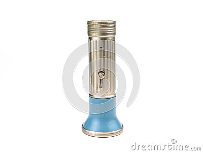 Pocket flashlight in a metal case on a white background Stock Photo