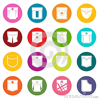 Pocket types icons many colors set Vector Illustration