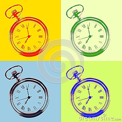 Pocket watch pop art style Cartoon Illustration