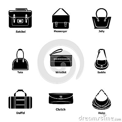 Pocketbook icons set, simple style Vector Illustration