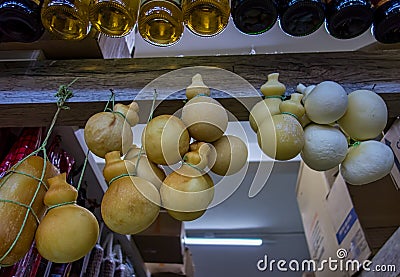 Pocos de Caldas, Minas Gerais - Brazil. Handmade cheese, aka Queijo cabacinha, in the city`s popular municipal market. Stock Photo