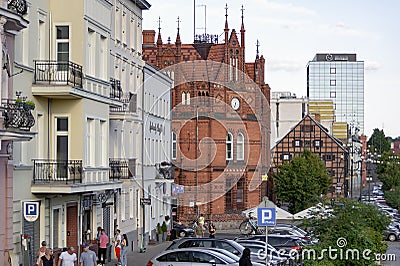 Poczta Glowna red brick building in Bydgoszcz, Poland at Stary Port street Editorial Stock Photo