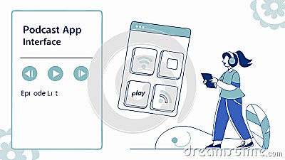 Podcast app interface for audio content and digital broadcasting media Generative AI Vector Illustration