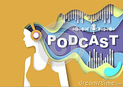 Podcast concept audio broadcast paper art vector Vector Illustration