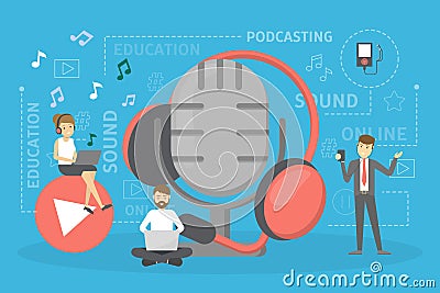 Podcast concept. Idea of podcasting studio and people Vector Illustration