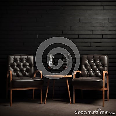 Podcast Heaven: Chairs, Microphones, and Copyspace for Your Next Media Conversation Stock Photo