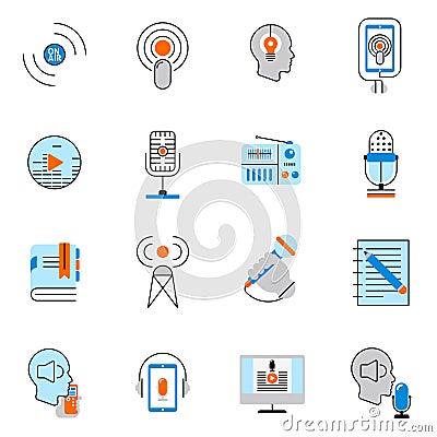 Podcast icons flat line set Vector Illustration