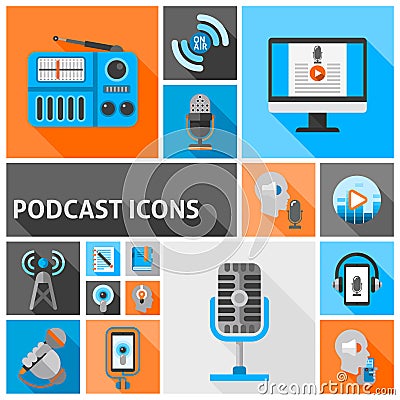 Podcast icons flat Vector Illustration