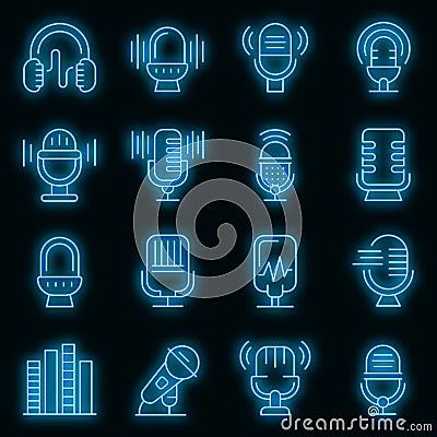 Podcast icons set vector neon Vector Illustration