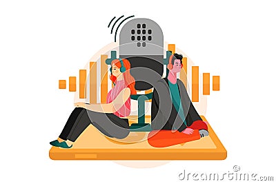 Mobile Podcast Illustration concept. Can use for web banner, infographics, hero images. Flat illustration isolated on white backgr Vector Illustration