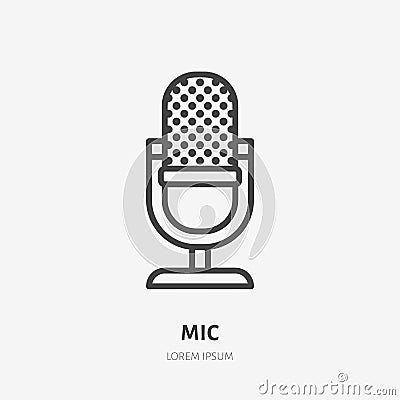 Podcast line icon, vector pictogram of microphone. Audio illustration, sign for music studio Vector Illustration