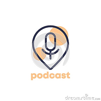 podcast logo icon with pin marker, vector Vector Illustration