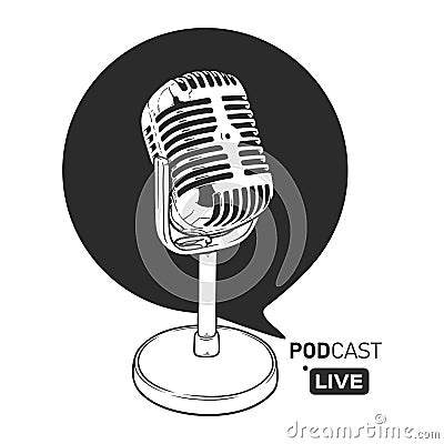 Podcast microphone line art logo Vector Illustration