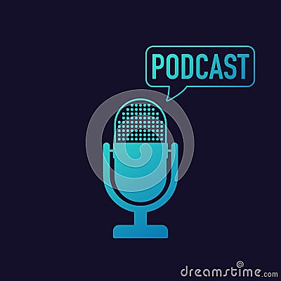 Podcast. Microphone with speech bubble icons. Vector illustration. Vector Illustration