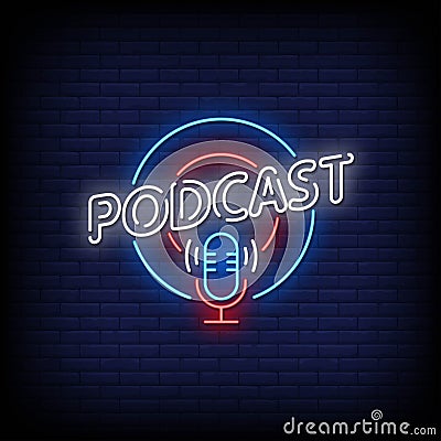 Podcast Neon Signs Style Text Vector Vector Illustration