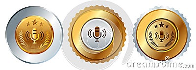 Podcast radio broadcasting music voice speech competition contest medal golden championship Vector Illustration