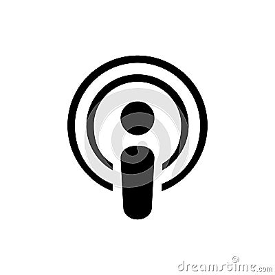 Podcast radio icon illustration set. Studio table microphone with broadcast text on air. Webcast audio record concept logo Vector Illustration