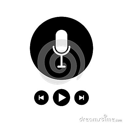 Podcast radio icon illustration set. Studio table microphone with broadcast text on air. Webcast audio record concept logo Vector Illustration