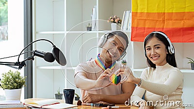 Podcaster is interviewing a guest about the content topic of LGBTQIA. Podcast concept Stock Photo