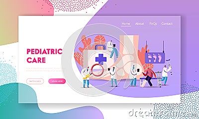 Podiatry Landing Page Template. Doctors Podiatrists Character Examine Foot, Ankle and Lower Extremity Disease Vector Illustration