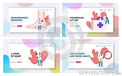 Podiatry and Pediatrics Health Care Medicine Landing Page Template Set. Doctors and Nurses Characters Vector Illustration