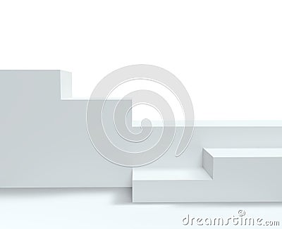 Podium background, pedestal platform or stand display, 3D render. White product display podium with stairs or platform stand Stock Photo