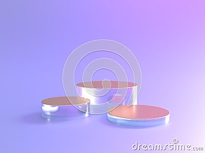 Podium of crystal glass and gold, pedestal background, golden stand display in 3D. Podium platform, crystal glass on gold base Stock Photo