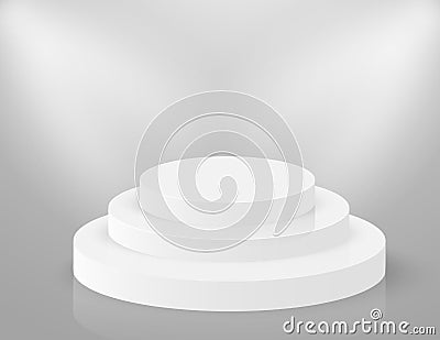 Podium 3D round stage. Circle white pedestal. Empty vector showroom platform Vector Illustration