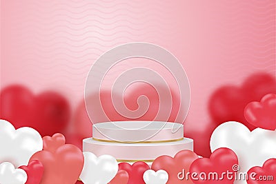 Podium Display product happy valentine's day banners realistic style minimalist. Vector Vector Illustration