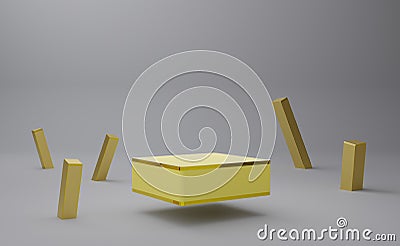 Podium empty with yellow heart shapes in gray composition for modern stage display and minimalist mockup ,abstract showcase Cartoon Illustration