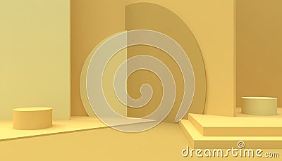 Podium Geometric Circle and Rectangular shap composition shape minimal and Modern concept Art pastel Yellow wall Stock Photo