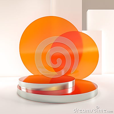 podium metal and orange glass on a white background Stock Photo